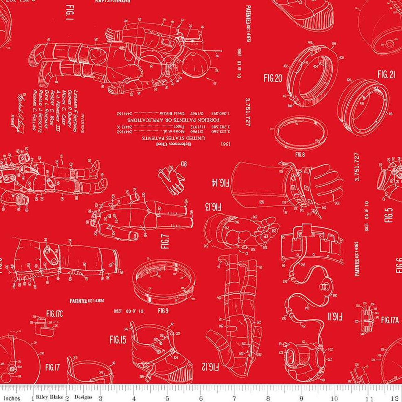 Spacesuit Patent in Red (c15485-red) | Outer Space by NASA | Riley Blake Designs | Riley Blake